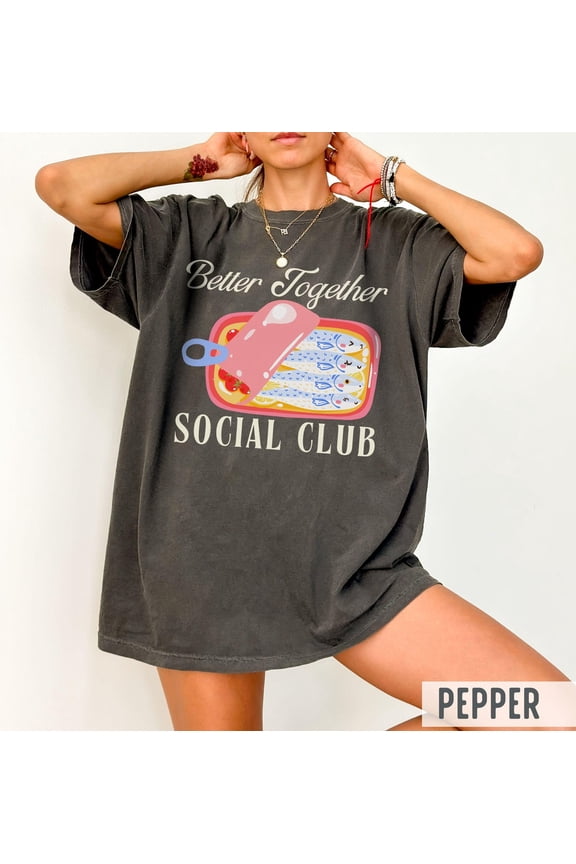 Better Together Social Club' Shirt: Community Matters Retro Sardine Lover Tee, Unisex Cotton T-Shirt, Sizes S-3XL