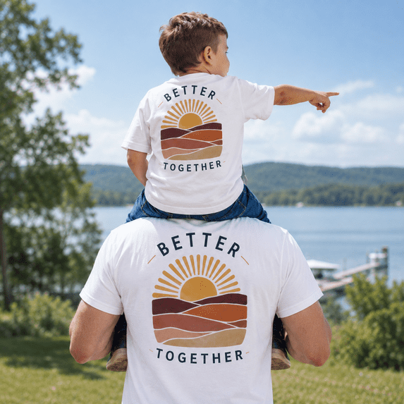 Better Together Sunset Matching Shirt, Dad Son Retro Landscape Tee, Family Matching Outfit, Fathers Day Mini Me Gift