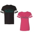thumbnail image 1 of Better Together Unisex Couple Matching Cotton Jersey style T-Shirt Contrasting stripes on sleeves (Men Black / Women Pink) (Men M / Women M), 1 of 3