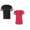 thumbnail image 1 of Better Together Unisex Couple Matching Cotton Jersey style T-Shirt Contrasting stripes on sleeves (Men Black / Women Red) (Men XXL / Women XL), 1 of 3