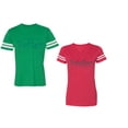 thumbnail image 1 of Better Together Unisex Couple Matching Cotton Jersey style T-Shirt Contrasting stripes on sleeves (Men Green / Women Red) (Men XXL / Women S), 1 of 3