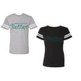 thumbnail image 1 of Better Together Unisex Couple Matching Cotton Jersey style T-Shirt Contrasting stripes on sleeves (Men Heather / Women Black) (Men S / Women S), 1 of 3
