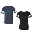 thumbnail image 1 of Better Together Unisex Couple Matching Cotton Jersey style T-Shirt Contrasting stripes on sleeves (Men Navy / Women Black) (Men S / Women S), 1 of 3