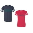 thumbnail image 1 of Better Together Unisex Couple Matching Cotton Jersey style T-Shirt Contrasting stripes on sleeves (Men Navy / Women Red) (Men XL / Women S), 1 of 3