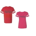 thumbnail image 1 of Better Together Unisex Couple Matching Cotton Jersey style T-Shirt Contrasting stripes on sleeves (Men Red / Women Pink) (Men XL / Women S), 1 of 3