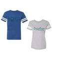 thumbnail image 1 of Better Together Unisex Couple Matching Cotton Jersey style T-Shirt Contrasting stripes on sleeves (Men Royal / Women Heather) (Men S / Women M), 1 of 3