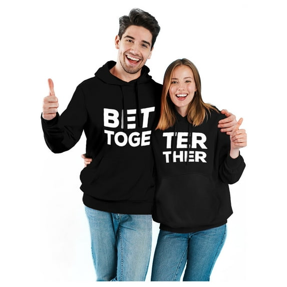 Better Together Valentine's Day Outfit Matching Hoodies for Couples Men Black Medium / Women Black Small