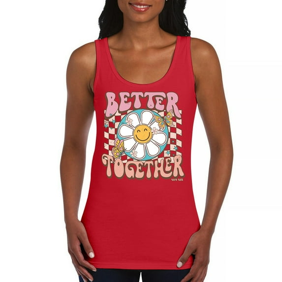 Better Together Women's Tank Top Vintage Retro Boho Style 70s Floral Vibe Hippie Peace Love Friendship Bohemian