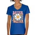 thumbnail image 1 of Better Together Women's V-Neck T-shirt Vintage Retro Boho Style 70s Floral Vibe Hippie Peace Love Friendship Bohemian Tee, 1 of 7