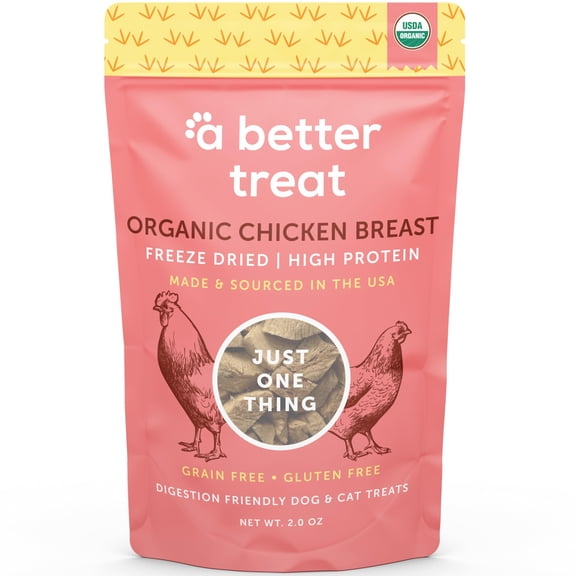 A Better Treat – Organic Freeze Dried Chicken Breast Dog Treats, Organic, Single Ingredient | Natural Healthy High Value | Gluten Free, Grain Free, High Protein, Diabetic Friendly | Made in The USA