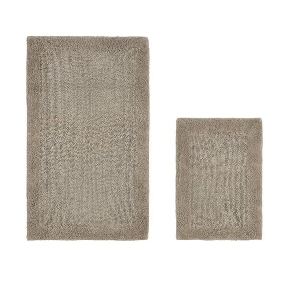 Better Trends Edge Sand 100% Cotton Reversible 2 Piece Bath Rug Set, 17" x 24" | 24" x 40"