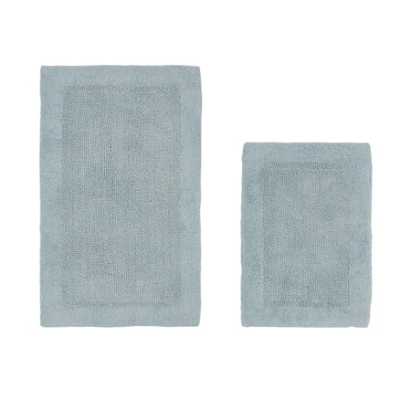 Better Trends Edge 100% Cotton 2 Piece Set (17" x 24" | 21" x 34") Bath Mat Rug - Blue