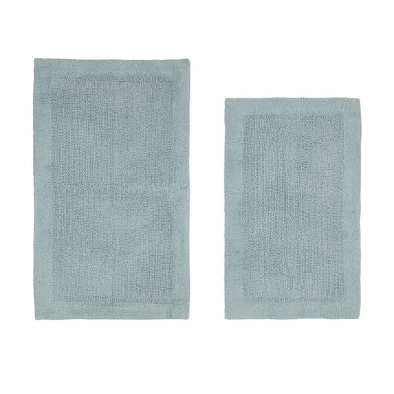 Better Trends Edge Blue 100% Cotton Reversible 2 Piece Bath Rug Set, 21" x 34" | 24" x 40"