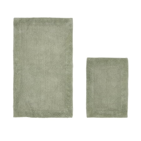 Better Trends Edge Sage 100% Cotton Reversible 2 Piece Bath Rug Set, 17" x 24" | 24" x 40"