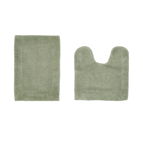 Better Trends Edge 100% Cotton 2 Piece Set (17" x 24" | 20" x 20") Bath Mat Rug - Sage