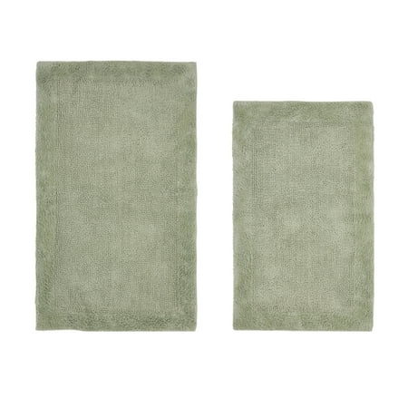 Better Trends Edge Sage 100% Cotton Reversible 2 Piece Bath Rug Set, 21" x 34" | 24" x 40"