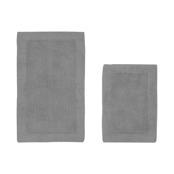 Better Trends Edge 100% Cotton 2 Piece Set (17" x 24" | 21" x 34") Bath Mat Rug - Gray