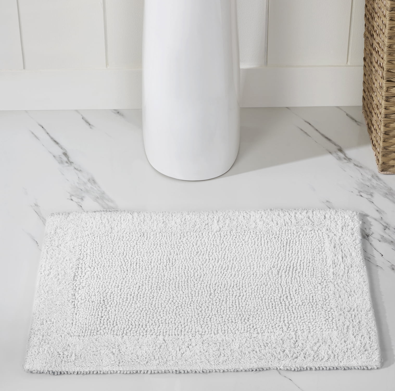 Edge White Cotton Tufted Reversible Bath Rug Set, 2 Pieces