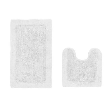 Better Trends Edge White 100% Cotton Reversible 2 Piece Bath Rug Set, 20" x 20" | 21" x 34"