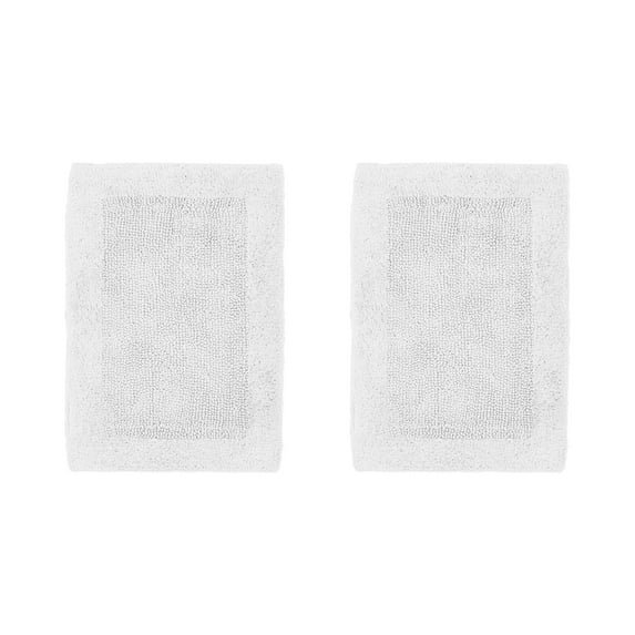 Better Trends 2 Piece Premium Bathroom Rug Set 100% Cotton Soft Tufted Reversible Bath Rug Water absorbent Bath Mat for Bathroom Shower and Tub Use, Edge Collection White (17" x 24" | 17" x 24")