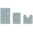 thumbnail image 1 of Better Trends 3 Piece Premium Bathroom Rug Set 100% Cotton Soft Tufted Bath Mat Water absorbent Reversible U shape Toilet Bath Rug Perfect for Bathroom, Shower and Bathtub Use, Blue - Edge Collection, 1 of 5