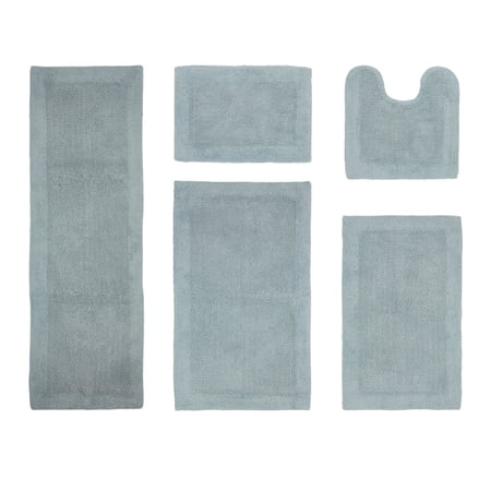 Better Trends 5 Piece Premium Bathroom Rug Set 100% Cotton Soft Tufted Bath Mat Water absorbent Reversible U shape Toilet Bath Rug Perfect for Bathroom, Shower and Bathtub Use, Blue - Edge Collection