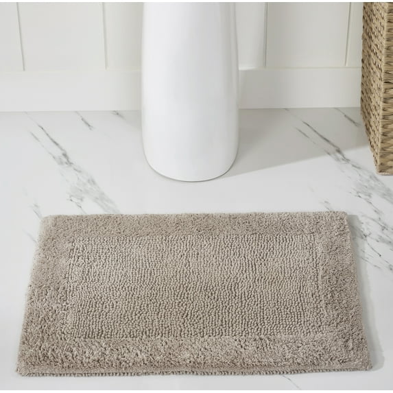 Better Trends 17" x 24" Premium Bathroom Rugs 100% Cotton Soft Reversible Tufted Bath Mat Water Absorbent Bath Rug Ideal for Bathroom Shower and Tub Use (Beige) Edge Collection