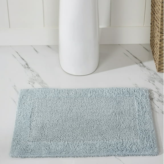 Better Trends 17" x 24" Premium Bathroom Rugs 100% Cotton Soft Reversible Tufted Bath Mat Water Absorbent Bath Rug Ideal for Bathroom Shower and Tub Use (Blue) Edge Collection