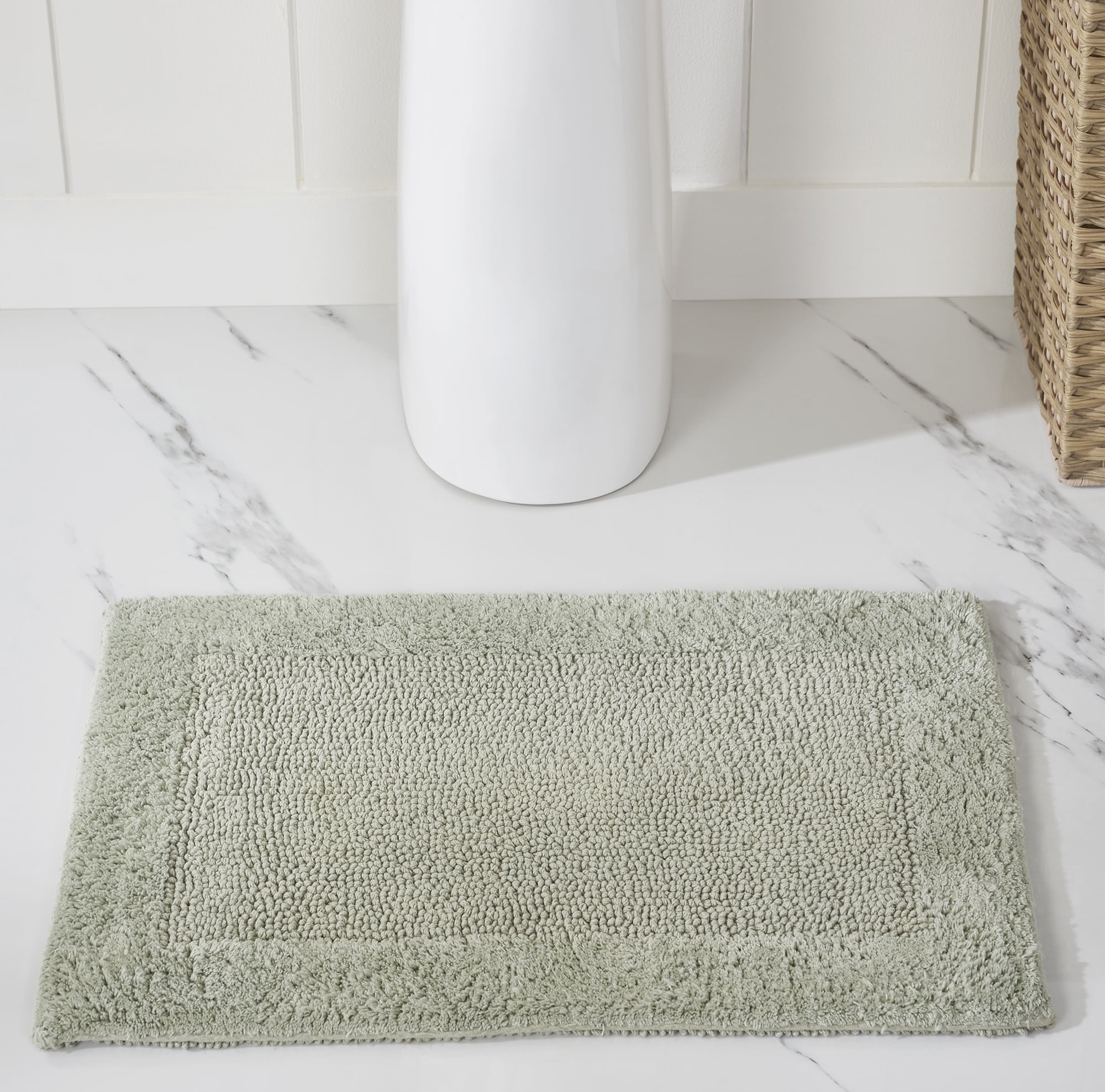Edge Collection Dark Sage Cotton Tufted Reversible Bath Rug 17" x 24"