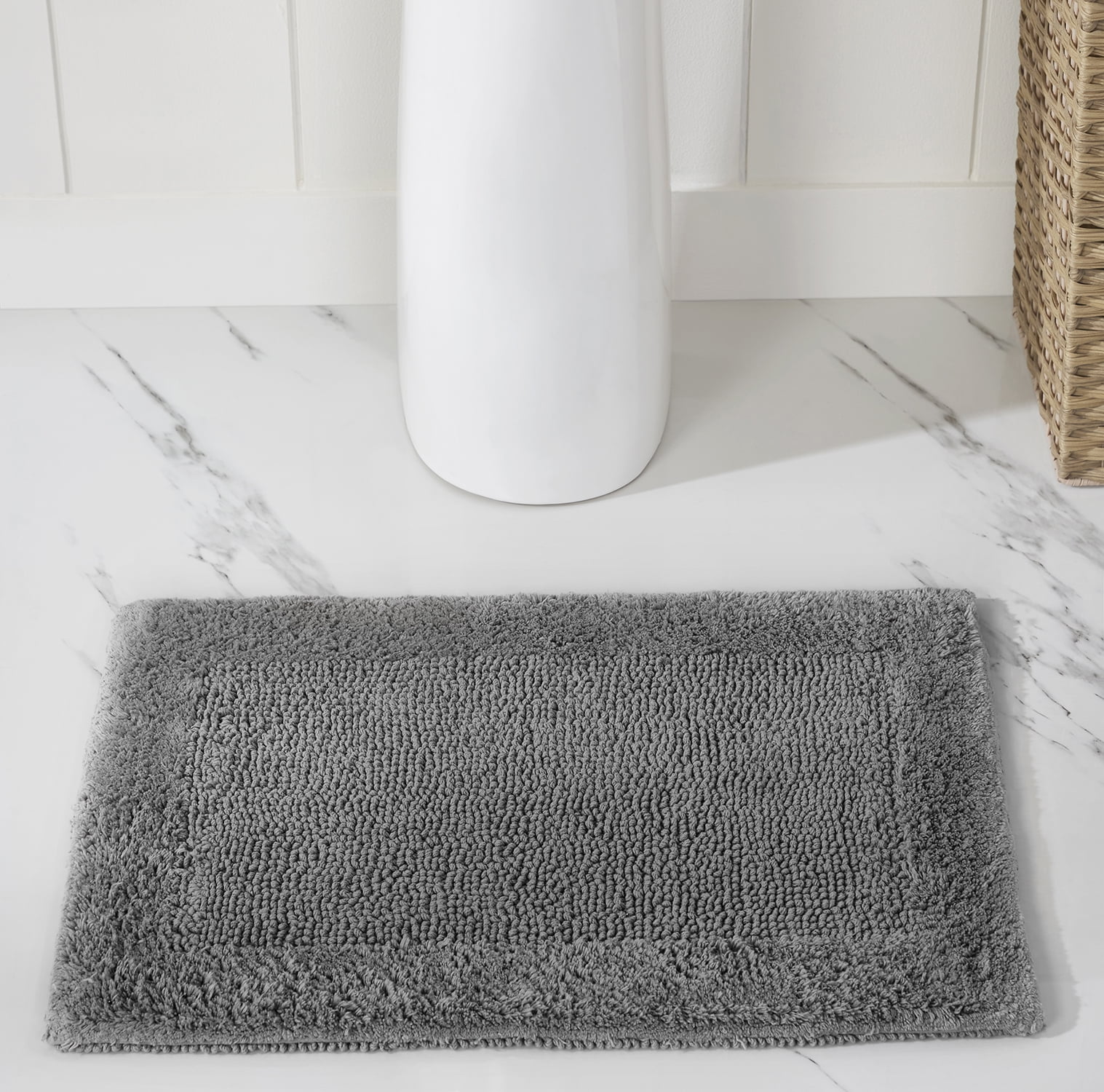 Better Trends 17" x 24" Premium Bathroom Rugs 100% Cotton Soft Reversible Tufted Bath Mat Water Absorbent Bath Rug Ideal for Bathroom Shower and Tub Use (Gray) Edge Collection