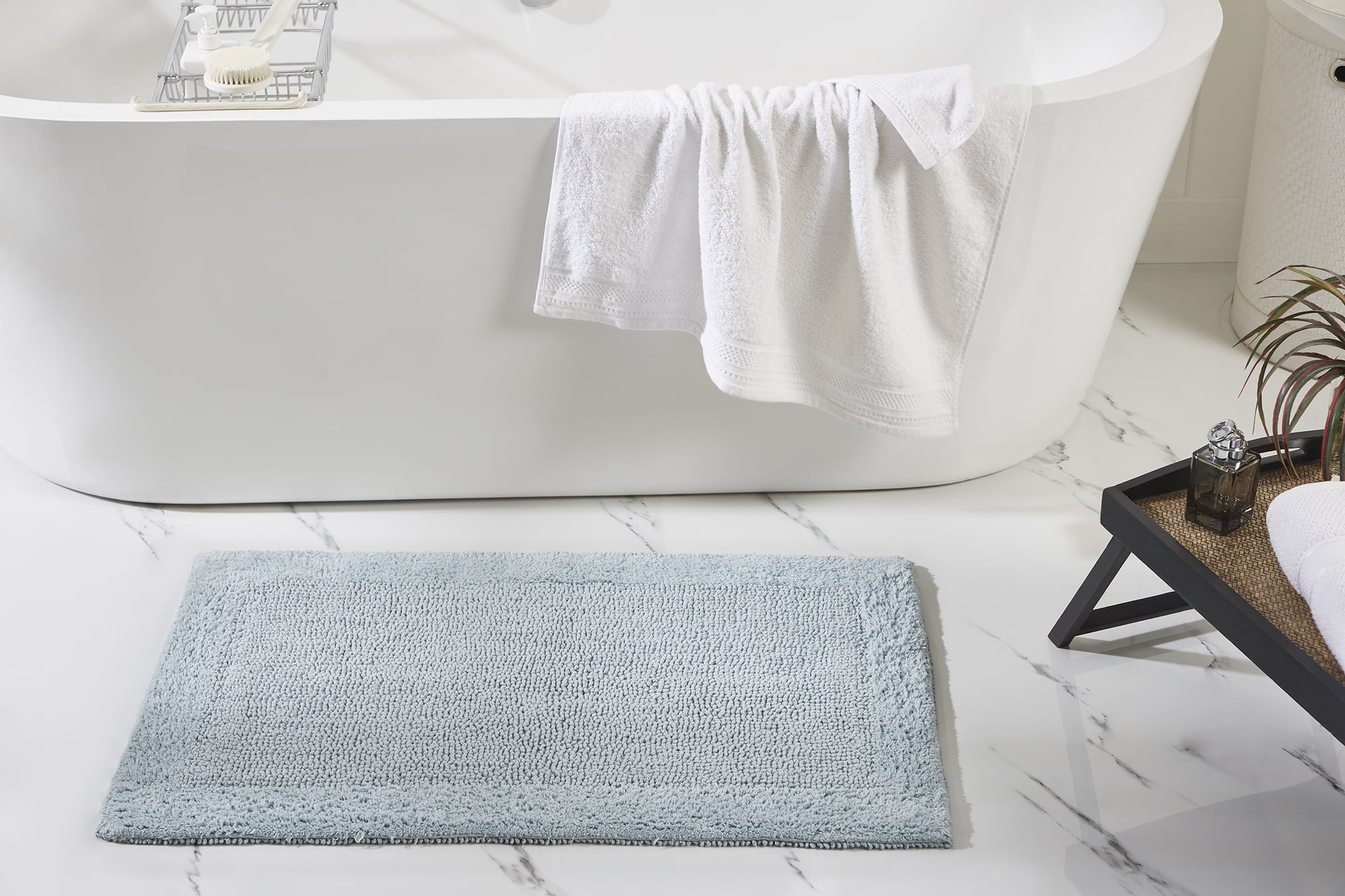Soft Blue Cotton Tufted Reversible Bath Rug 21" x 34"