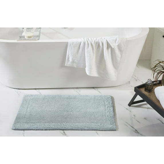 Better Trends 21" x 34" Premium Bathroom Rugs 100% Cotton Soft Reversible Tufted Bath Mat Water Absorbent Bath Rug Ideal for Bathroom Shower and Tub Use (Blue) Edge Collection