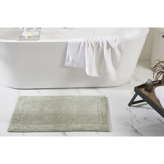 Better Trends 21" x 34" Premium Bathroom Rugs 100% Cotton Soft Reversible Tufted Bath Mat Water Absorbent Bath Rug Ideal for Bathroom Shower and Tub Use (Dark Sage) Edge Collection