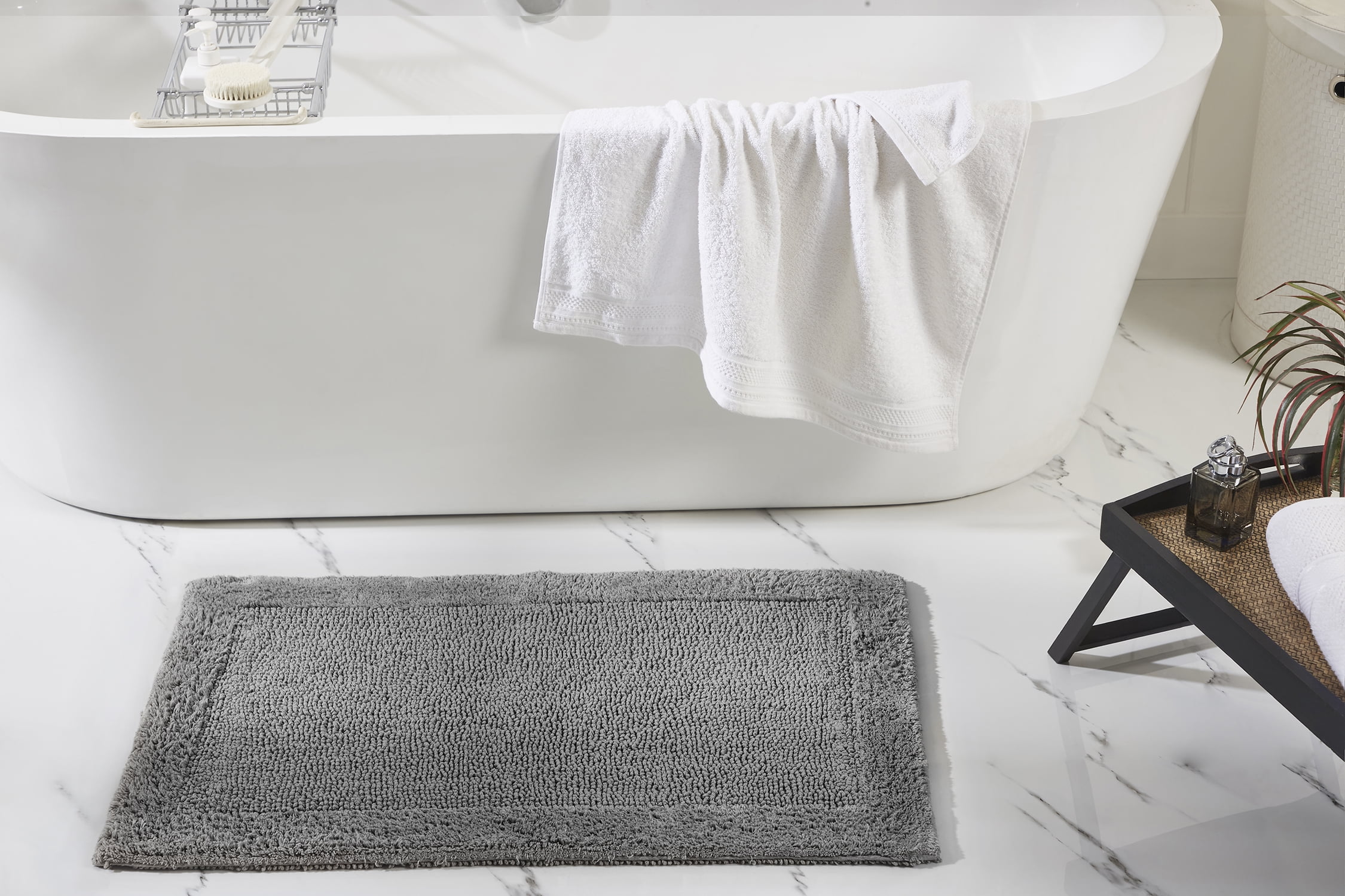 Gray 21" x 34" Cotton Tufted Reversible Bath Rug