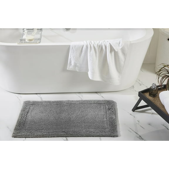 Better Trends 21" x 34" Premium Bathroom Rugs 100% Cotton Soft Reversible Tufted Bath Mat Water Absorbent Bath Rug Ideal for Bathroom Shower and Tub Use (Gray) Edge Collection
