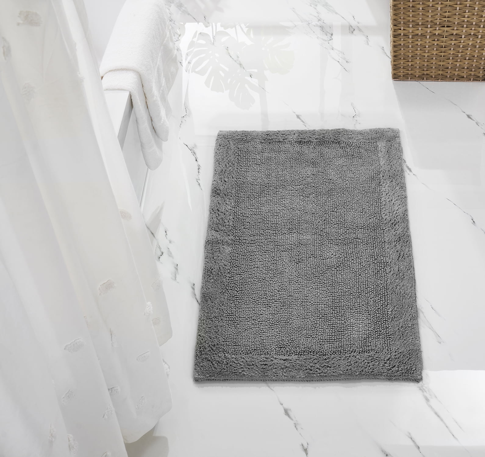 Better Trends 24" x 40" Premium Bathroom Rugs 100% Cotton Soft Reversible Tufted Bath Mat Water Absorbent Bath Rug Ideal for Bathroom Shower and Tub Use (Gray) Edge Collection