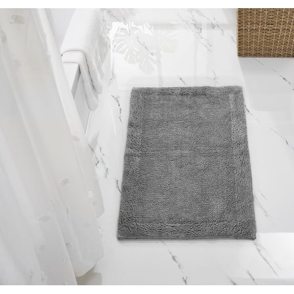 Better Trends 24" x 40" Premium Bathroom Rugs 100% Cotton Soft Reversible Tufted Bath Mat Water Absorbent Bath Rug Ideal for Bathroom Shower and Tub Use (Gray) Edge Collection