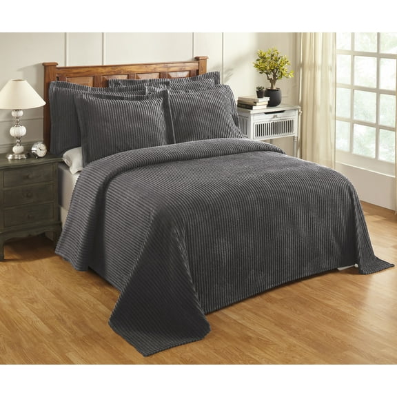Better Trends 100% Cotton Full/Double Bedspread – Soft & Cozy Classic Stripe Coverlet, Machine Washable (96" x 110", Gray) Jullian Collection