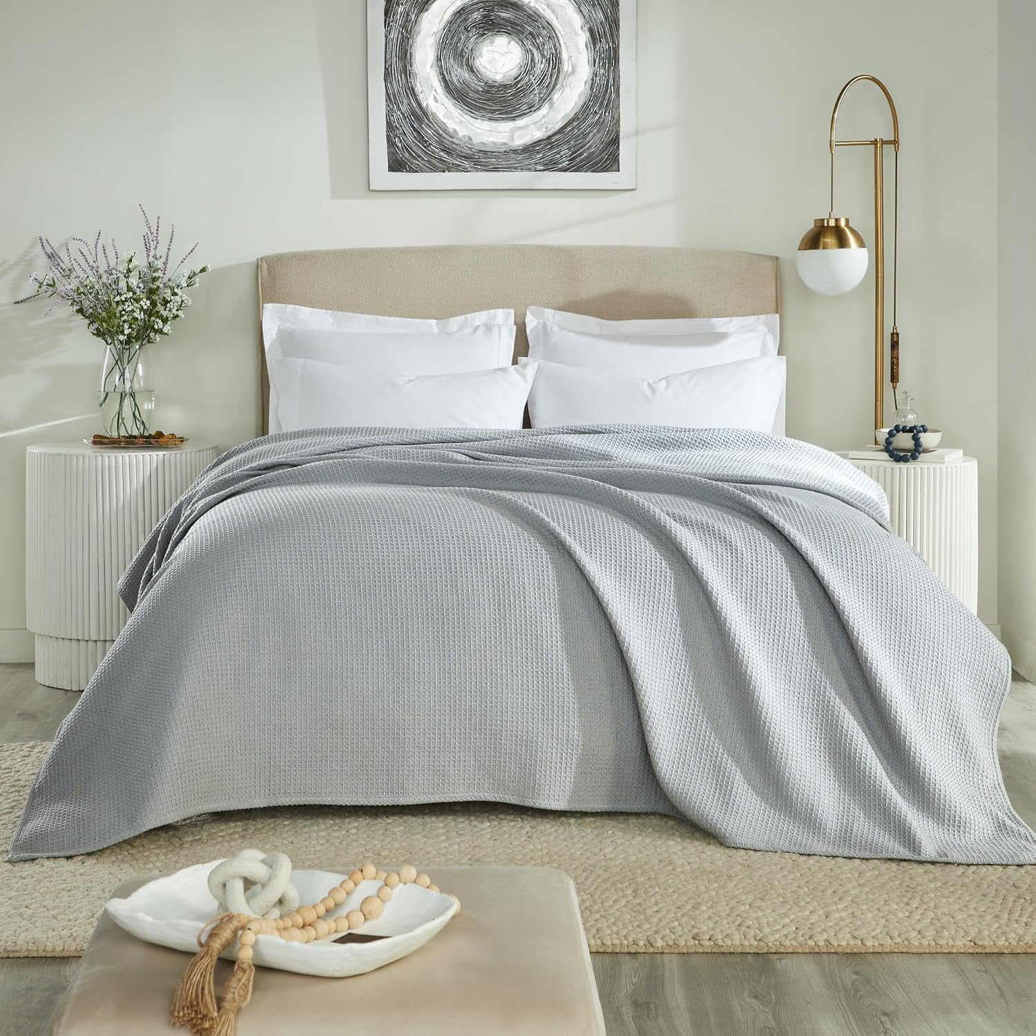 Light Grey Full/Queen Cotton Waffle Weave Reversible Blanket