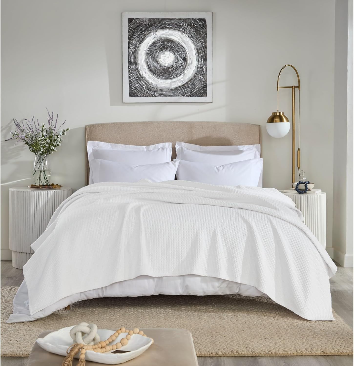 Better Trends All-Season Waffle Weave Blanket 100% Cotton, Full/Queen (90" x 90"), White