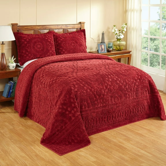 Better Trends 102" x 110" Bedspread For Queen Size Bed 100% Cotton Soft & Breathable Bedding Luxurious Medallion Design, Machine Washable (Burgundy) Rio Collection