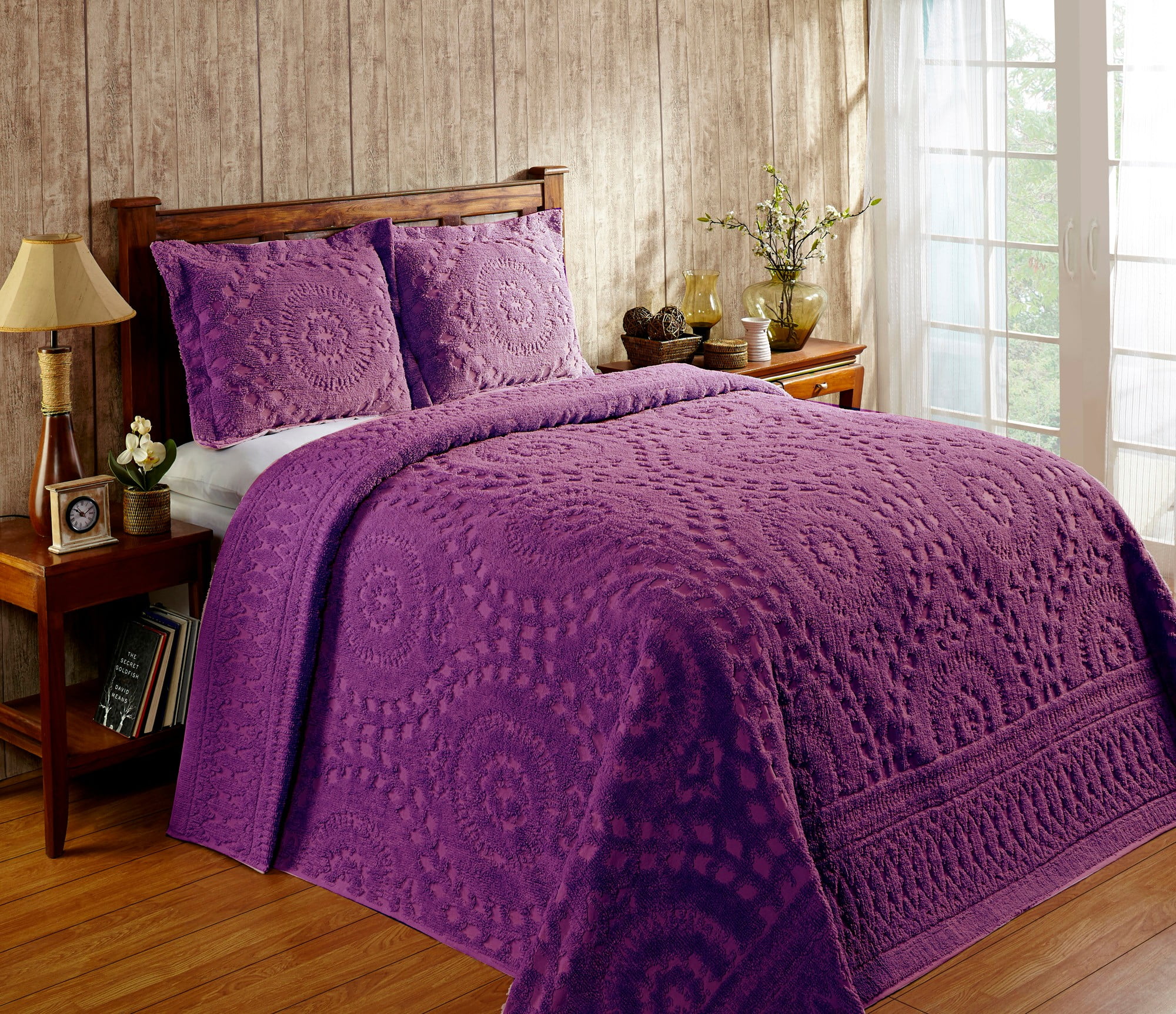 Plum Cotton Reversible King Bedspread Set