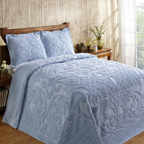 Better Trends Chenille Bedspread For King Size Bed 100% Cotton Lightweight Bedspread for all Season 120" x 110" Ashton Collection (Blue)
