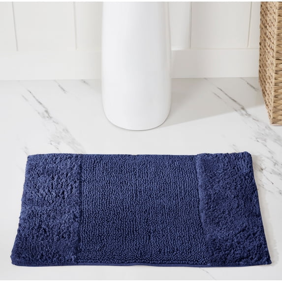 Better Trends 17" x 24" Bathroom Rug 100% Cotton Bath Rug Water Absorbent & Non Slip Bath Mat (Navy) Granada Collection