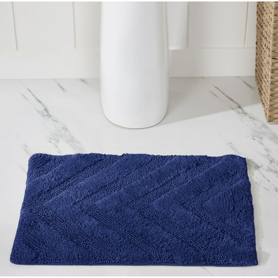 Better Trends 17" x 24" Bathroom Rugs 100% Cotton Soft Water Absorbent Non Slip Bath Mat Machine Washable Rug (Navy) Hugo Collection