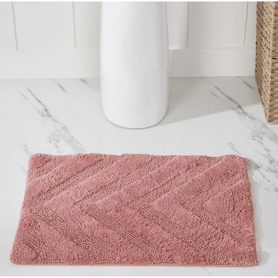 Better Trends 17" x 24" Bathroom Rugs 100% Cotton Soft Water Absorbent Non Slip Bath Mat Machine Washable Rug (Pink) Hugo Collection