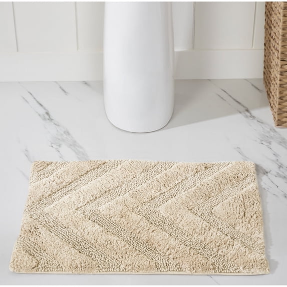 Better Trends 17" x 24" Bathroom Rugs 100% Cotton Soft Water Absorbent Non Slip Bath Mat Machine Washable Rug (Sand) Hugo Collection