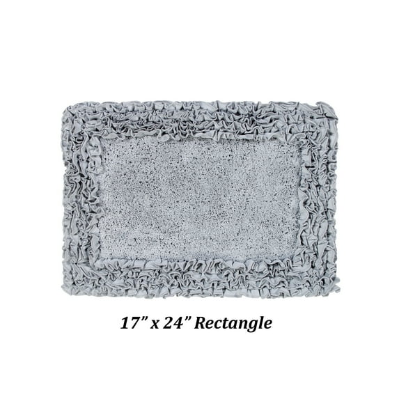 Better Trends 17" x 24" Premium Bathroom Rug 100% Cotton, Ultra Soft Bath Mat, Water Absorbent, Non-Slip Ruffle Border (Silver) Shaggy Border Collection