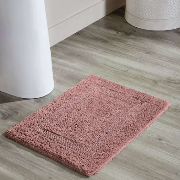 Better Trends 17" x 24" Premium Bathroom Rug Mat, 100% Cotton, Extra Soft Tufted Door Mat, Water Absorbent & Reversible Bath Mat (Pink) Lux Collection