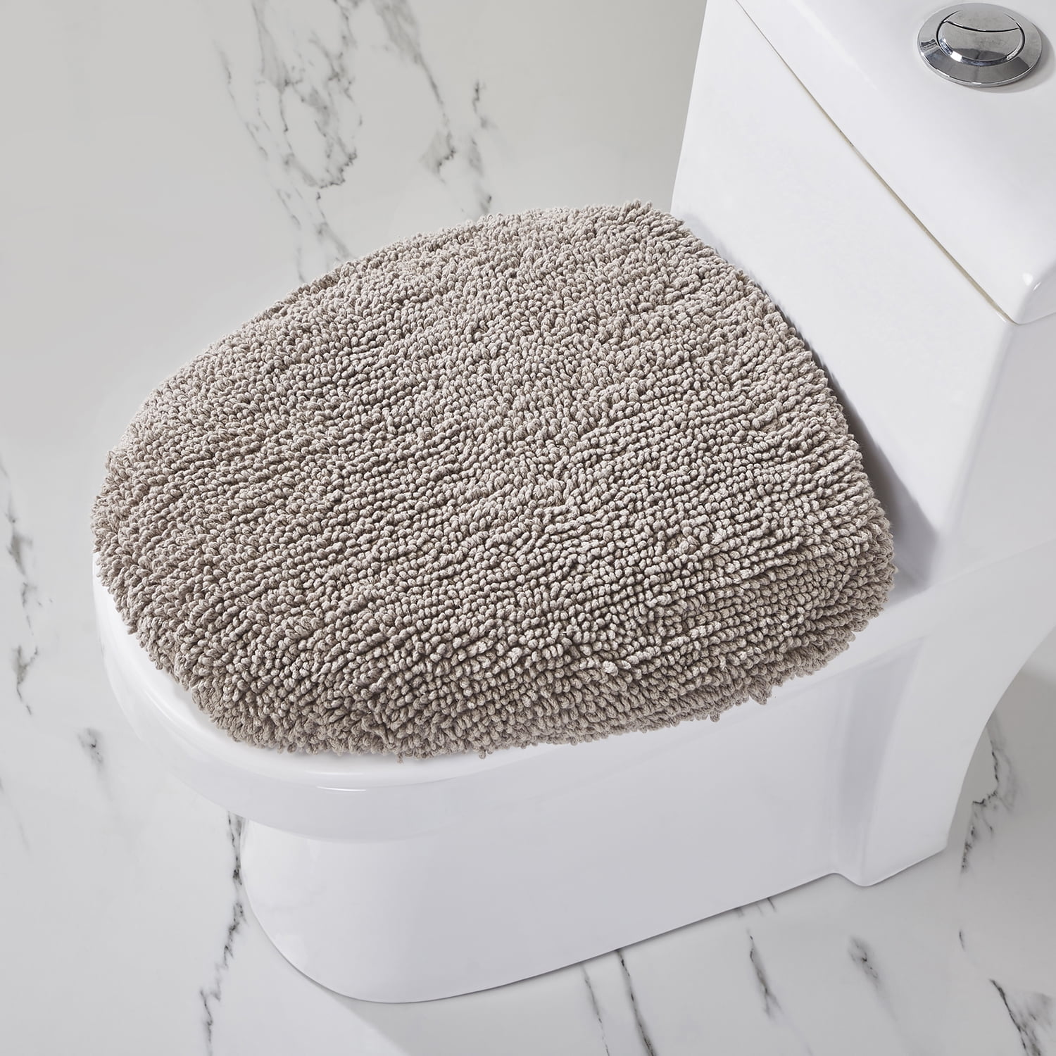 Beige Cotton Tufted Reversible Toilet Lid Cover 18" x 20"